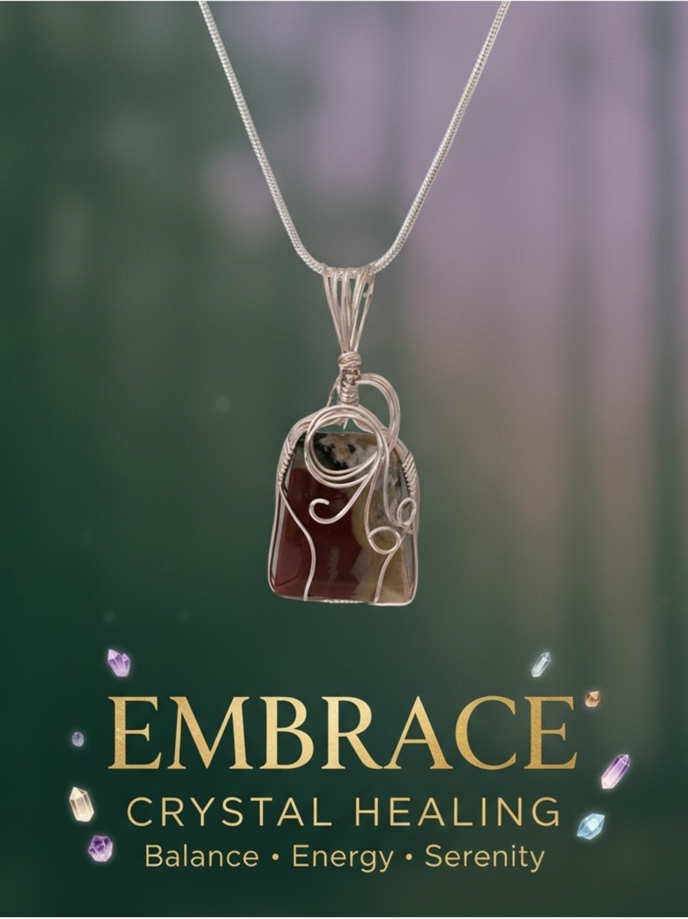 My Creative Muse pendant. Polychrome Jasper wrapped in sterling silver wire.